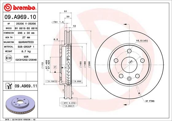 Tarcza hamulcowa BREMBO 09.A969.11