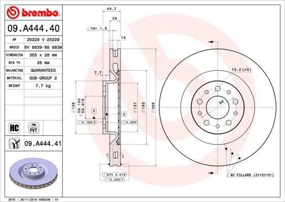 Tarcza hamulcowa BREMBO 09.A444.41