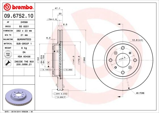Tarcza hamulcowa BREMBO 09.6752.10