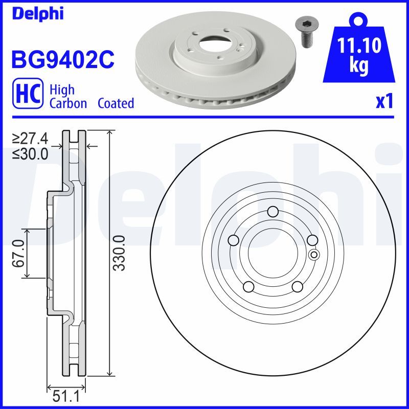 Tarcza hamulcowa DELPHI BG9402C