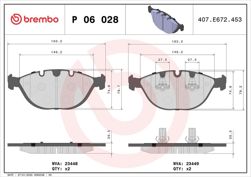Zestaw klocków hamulcowych, hamulce tarczowe BREMBO P 06 028
