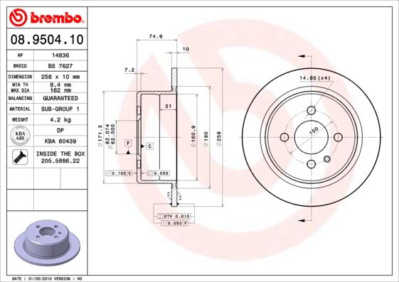 Tarcza hamulcowa BREMBO 08.9504.10