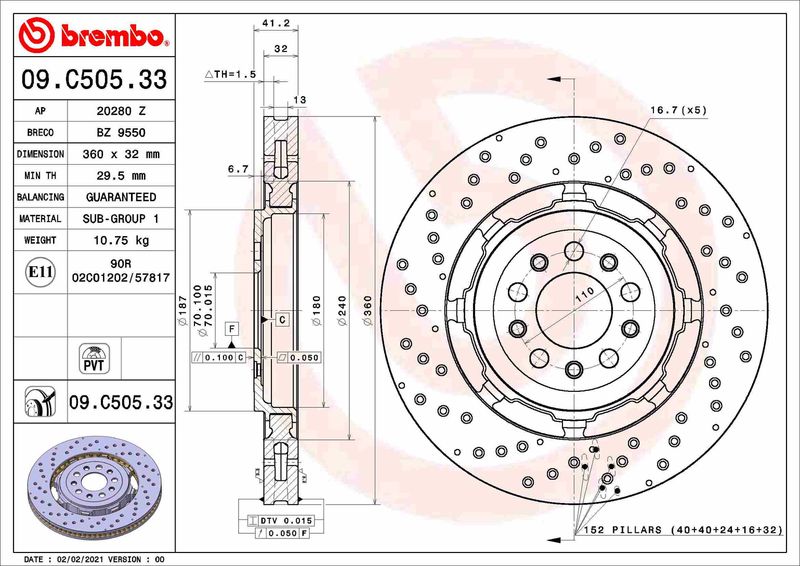 Tarcza hamulcowa BREMBO 09.C505.33