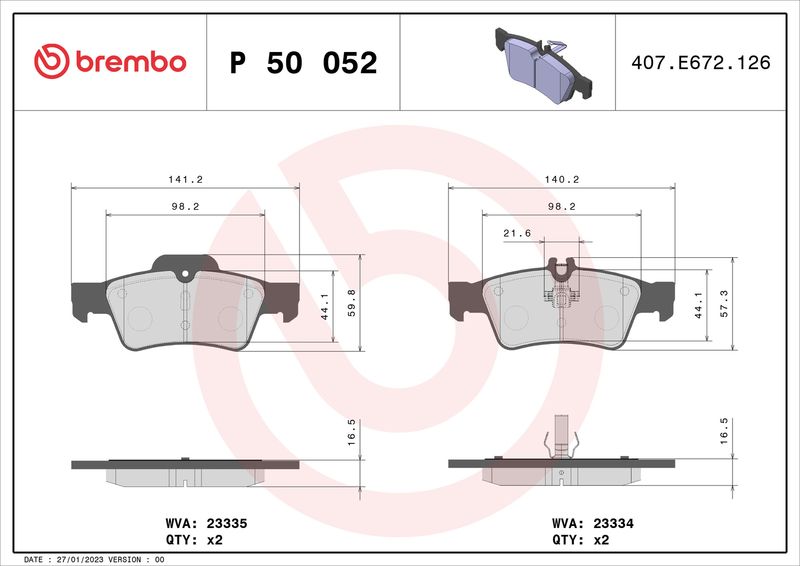 Zestaw klocków hamulcowych, hamulce tarczowe BREMBO P 50 052