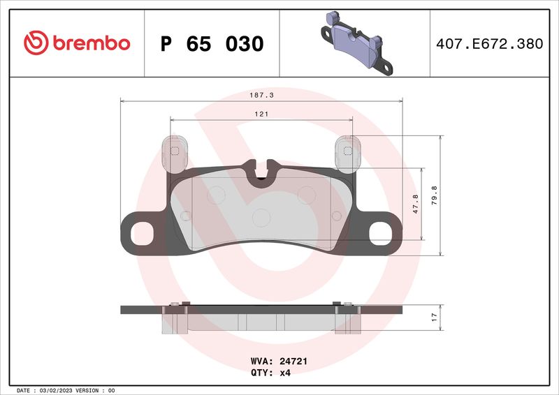 Zestaw klocków hamulcowych, hamulce tarczowe BREMBO P 65 030