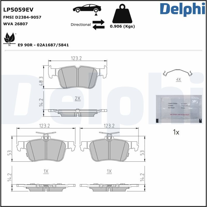Zestaw klocków hamulcowych, hamulce tarczowe DELPHI LP5059EV