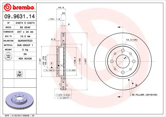 Tarcza hamulcowa BREMBO 09.9631.14