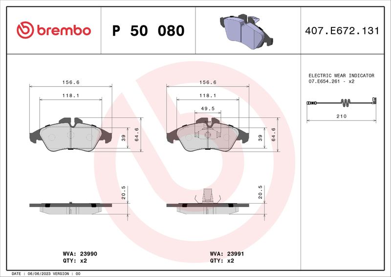 Zestaw klocków hamulcowych, hamulce tarczowe BREMBO P 50 080