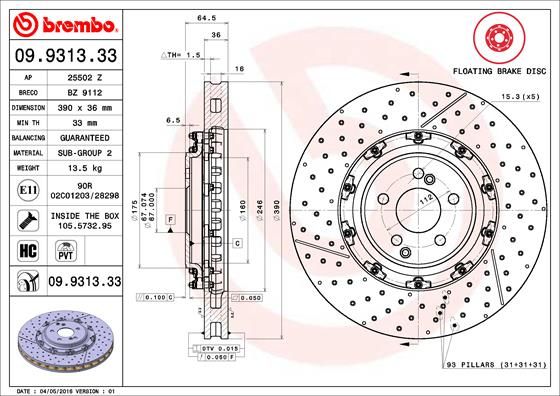 Tarcza hamulcowa BREMBO 09.9313.33