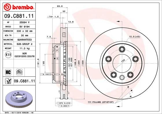 Tarcza hamulcowa BREMBO 09.C881.11