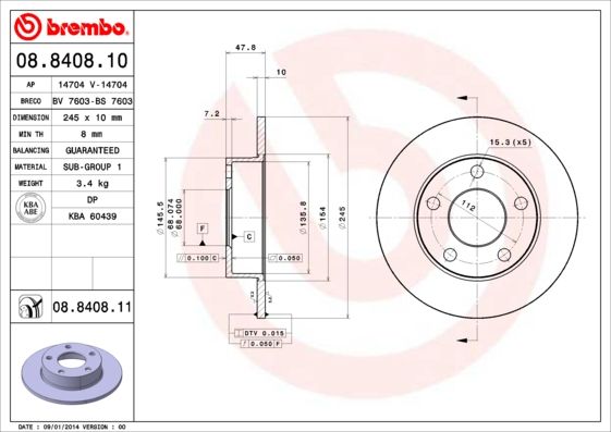 Tarcza hamulcowa BREMBO 08.8408.11