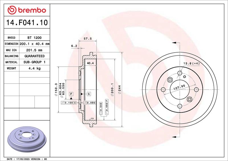 Bęben hamulcowy BREMBO 14.F041.10