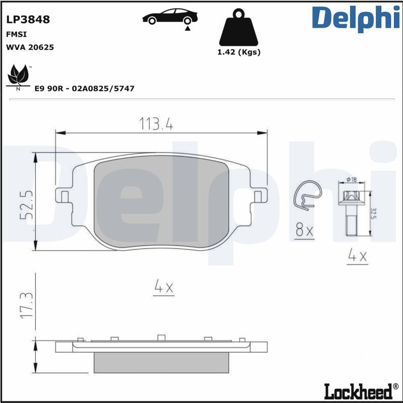 Zestaw klocków hamulcowych, hamulce tarczowe DELPHI LP3848