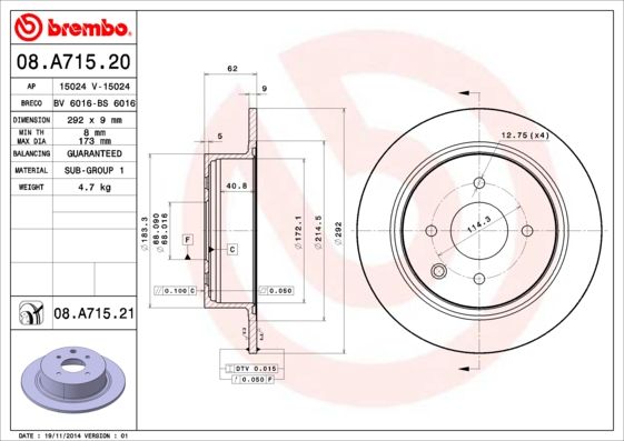 Tarcza hamulcowa BREMBO 08.a715.21