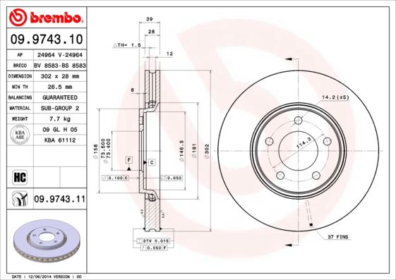 Tarcza hamulcowa BREMBO 09.9743.11