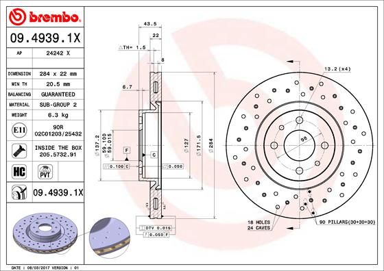 Tarcza hamulcowa BREMBO 09.4939.1X