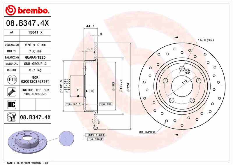 Tarcza hamulcowa BREMBO 08.B347.4X