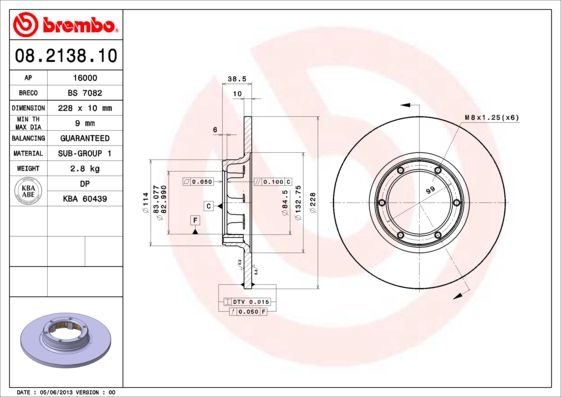 Tarcza hamulcowa BREMBO 08.2138.10