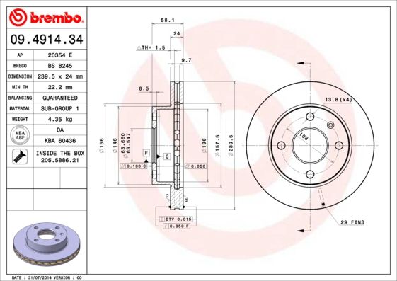 Tarcza hamulcowa BREMBO 09.4914.34