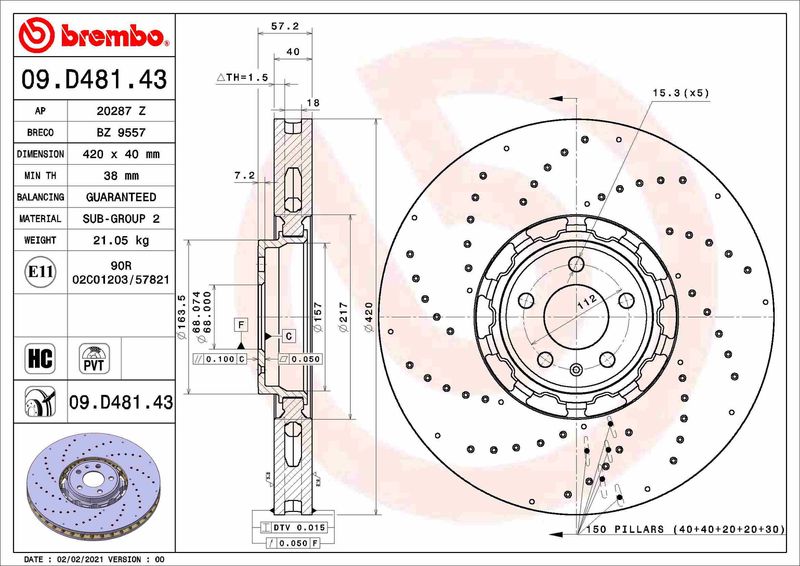 Tarcza hamulcowa BREMBO 09.D481.43