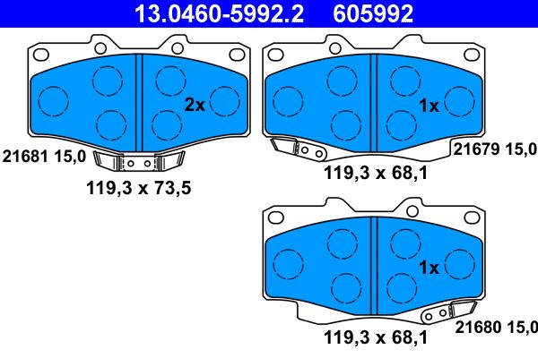 Zestaw klocków hamulcowych, hamulce tarczowe ATE 13.0460-5992.2