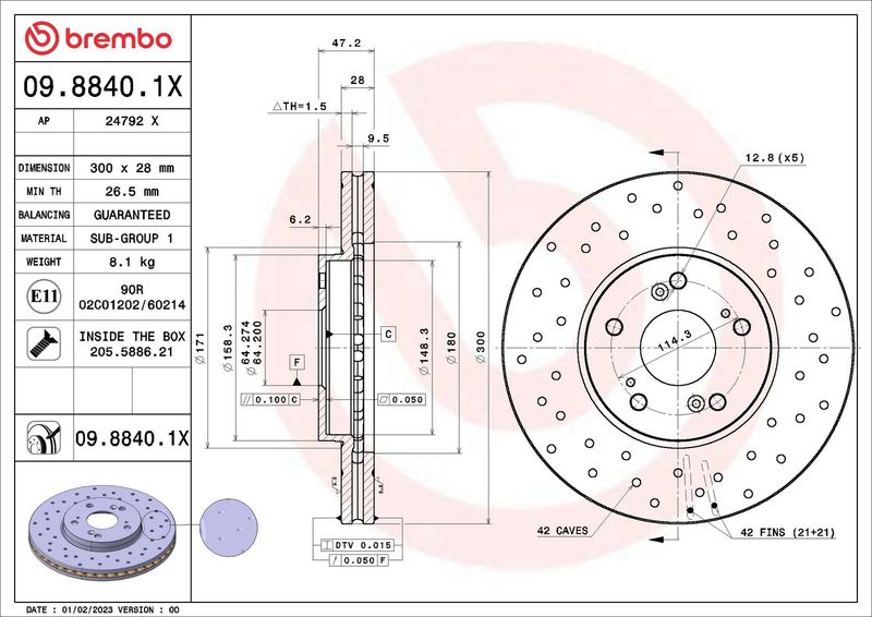 Tarcza hamulcowa BREMBO 09.8840.1X