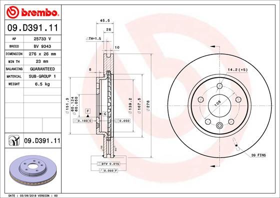 Tarcza hamulcowa BREMBO 09.D391.11