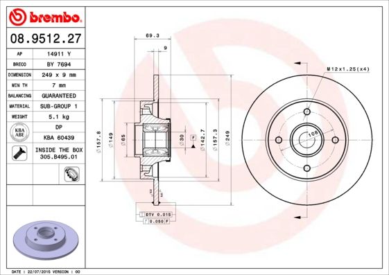 Tarcza hamulcowa BREMBO 08.9512.27