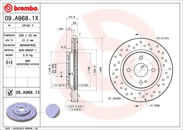 Tarcza hamulcowa BREMBO 09.A968.1X