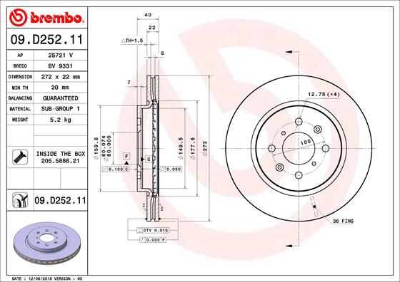 Tarcza hamulcowa BREMBO 09.D252.11