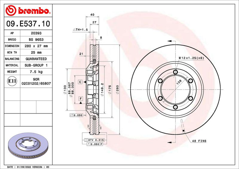 Tarcza hamulcowa BREMBO 09.E537.10