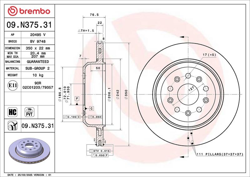 Tarcza hamulcowa BREMBO 09.N375.31