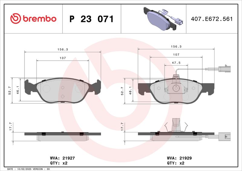 Zestaw klocków hamulcowych, hamulce tarczowe BREMBO P 23 071