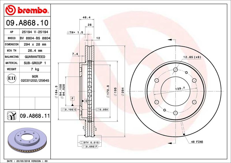Tarcza hamulcowa BREMBO 09.A868.11