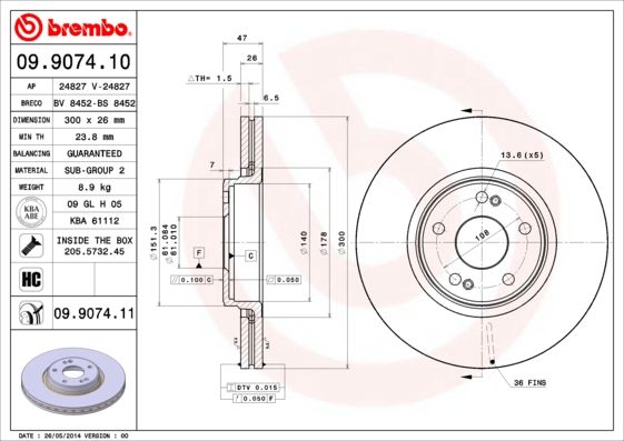 Tarcza hamulcowa BREMBO 09.9074.11