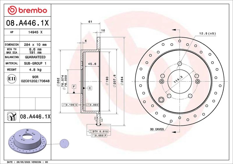 Tarcza hamulcowa BREMBO 08.A446.1X