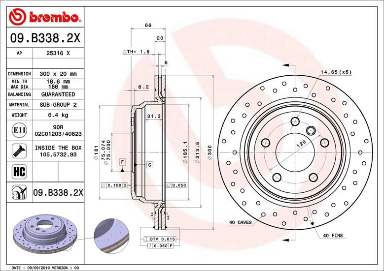 Tarcza hamulcowa BREMBO 09.B338.2X