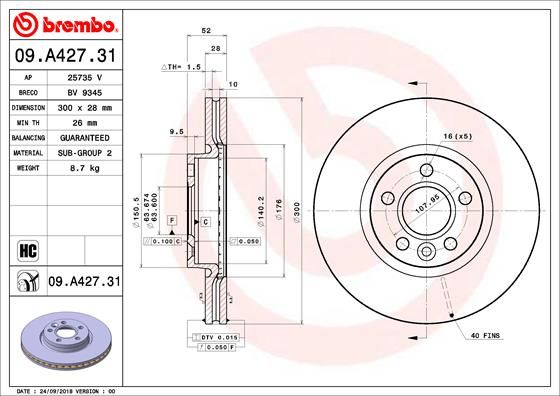 Tarcza hamulcowa BREMBO 09.A427.31