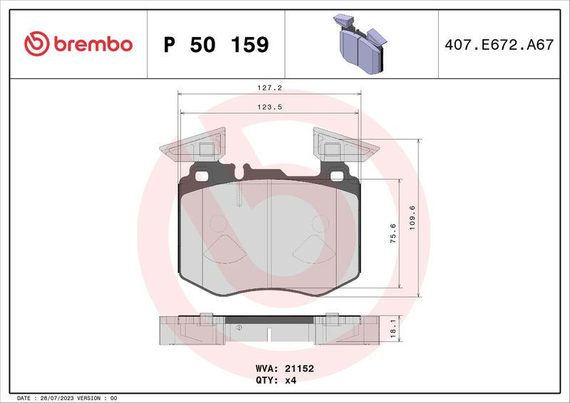 Zestaw klocków hamulcowych, hamulce tarczowe BREMBO P 50 159