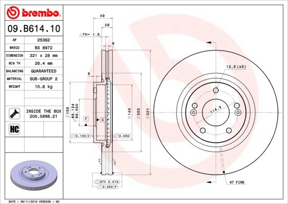 Tarcza hamulcowa BREMBO 09.B614.10