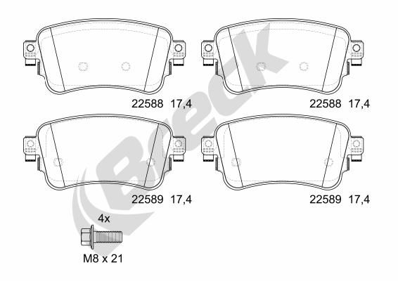 Zestaw klocków hamulcowych, hamulce tarczowe BRECK 22588 00 703 00