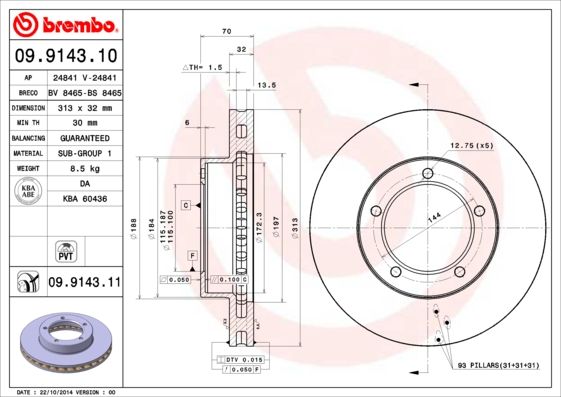 Tarcza hamulcowa BREMBO 09.9143.11