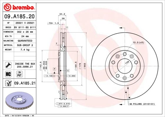 Tarcza hamulcowa BREMBO 09.A185.21