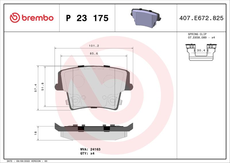 Zestaw klocków hamulcowych, hamulce tarczowe BREMBO P 23 175