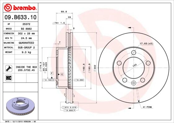 Tarcza hamulcowa BREMBO 09.B633.10