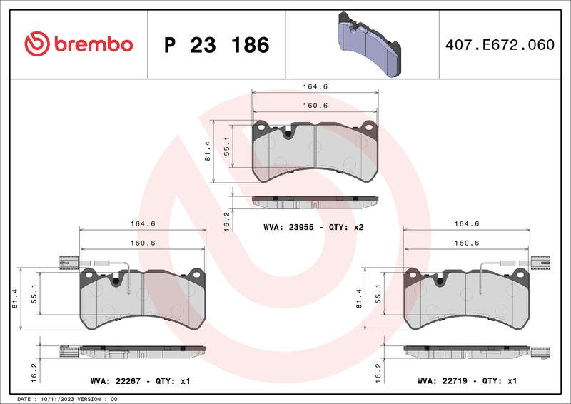 Zestaw klocków hamulcowych, hamulce tarczowe BREMBO P 23 186