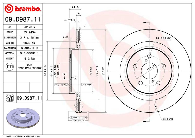 Tarcza hamulcowa BREMBO 09.D987.11