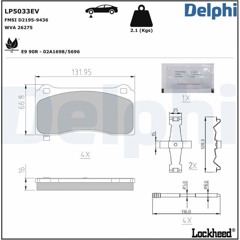 Zestaw klocków hamulcowych, hamulce tarczowe DELPHI LP5033EV