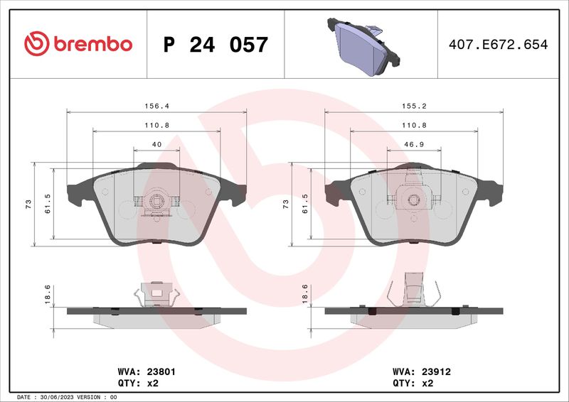 Zestaw klocków hamulcowych, hamulce tarczowe BREMBO P 24 057