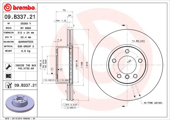 Tarcza hamulcowa BREMBO 09.B337.21